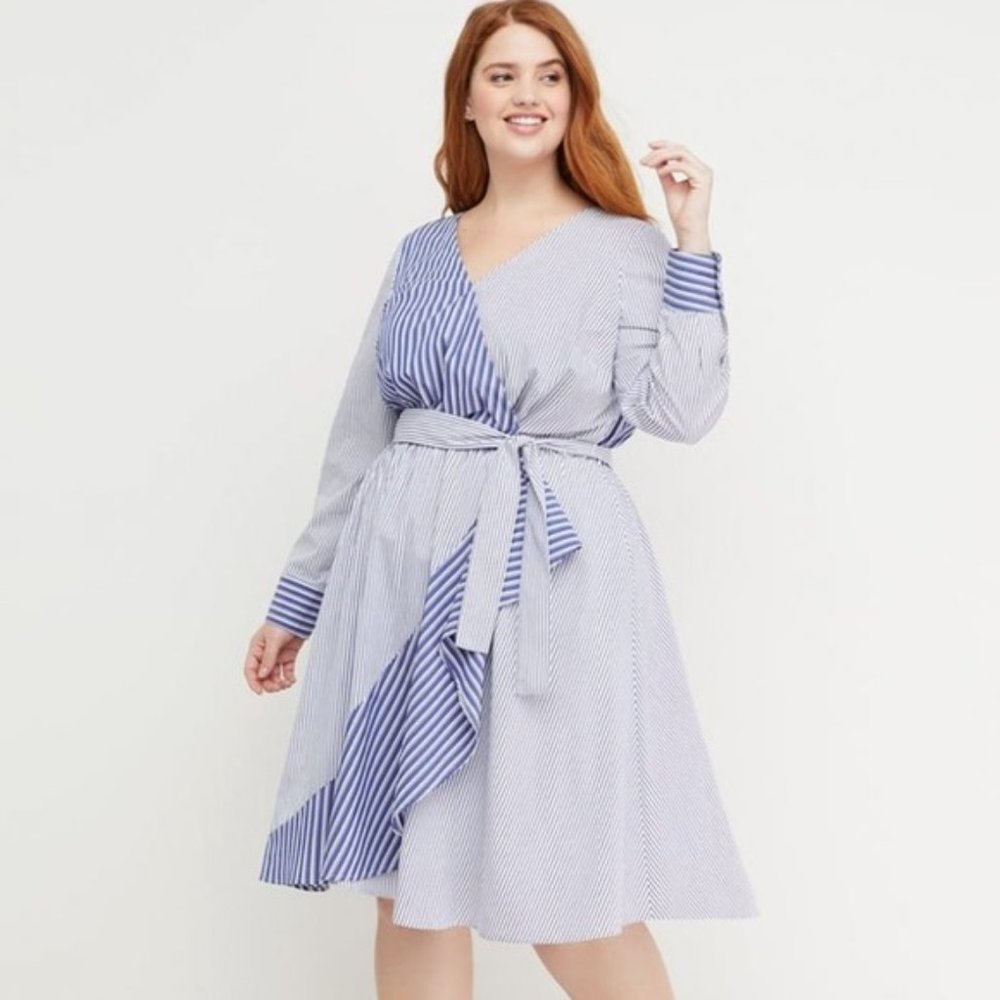 NWT Lane Bryant Blue and White Striped Midi Dress